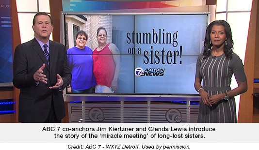 ABC 7 co-anchors Jim Kiertzner and Glenda Lewis introduce the story of the ‘miracle meeting’ of long-lost sisters.