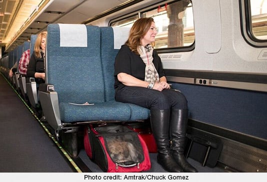 Dog on an Amtrak Train. Photo courtesy Amtrak/Chuck Gomez